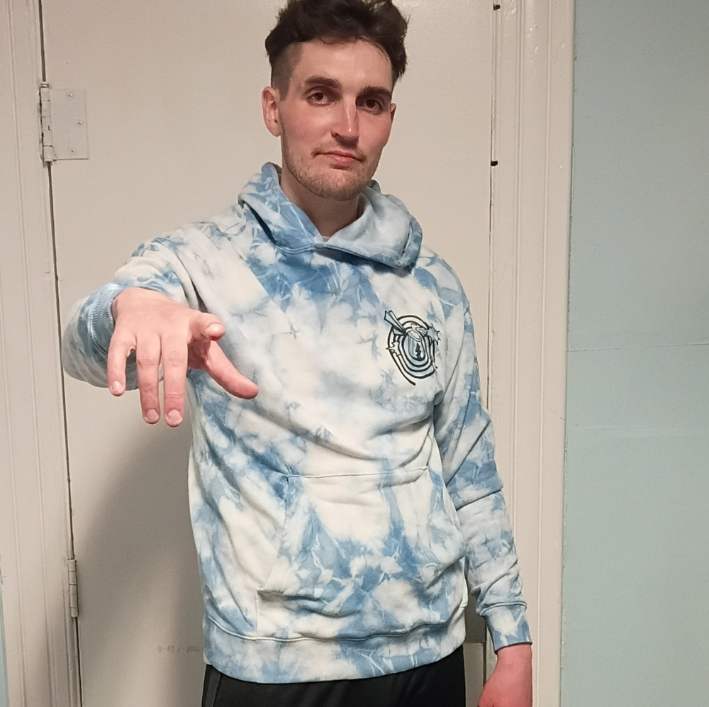 Zara Light Blue and White Tie-Dye Hoodie